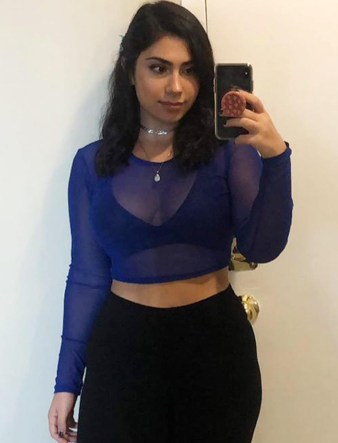 Avidlove Women Mesh Crop Top Long Sleeve See Through Shirt Sheer Blouse O Neck Clubwear S-4XL - Image 3