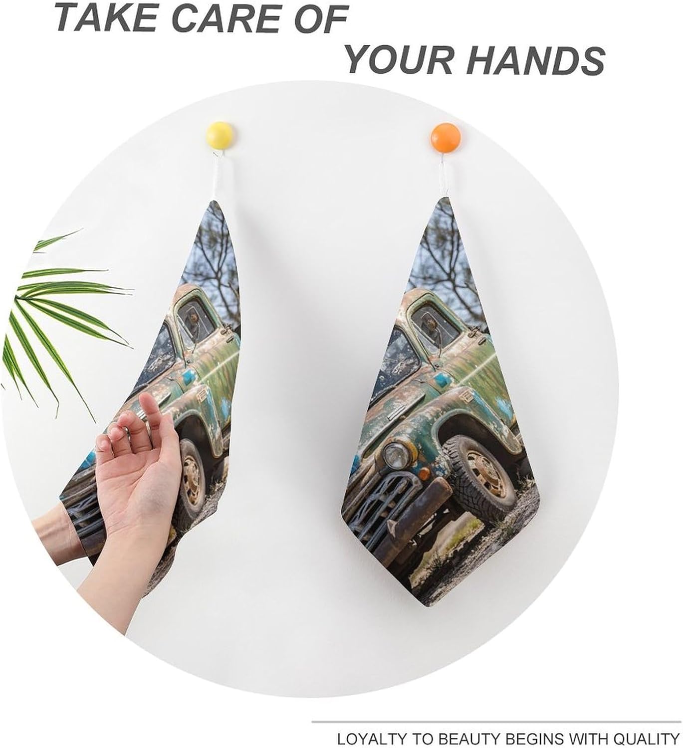Old Truck Car Hand Towels for Bathroom Small Towels with Hanging Loop Soft Absorbent Dish Towel Fingertip Towel Wash Cloth Dish Cloth Drying Dishcloth Washcloth Set 11 X 11 in
