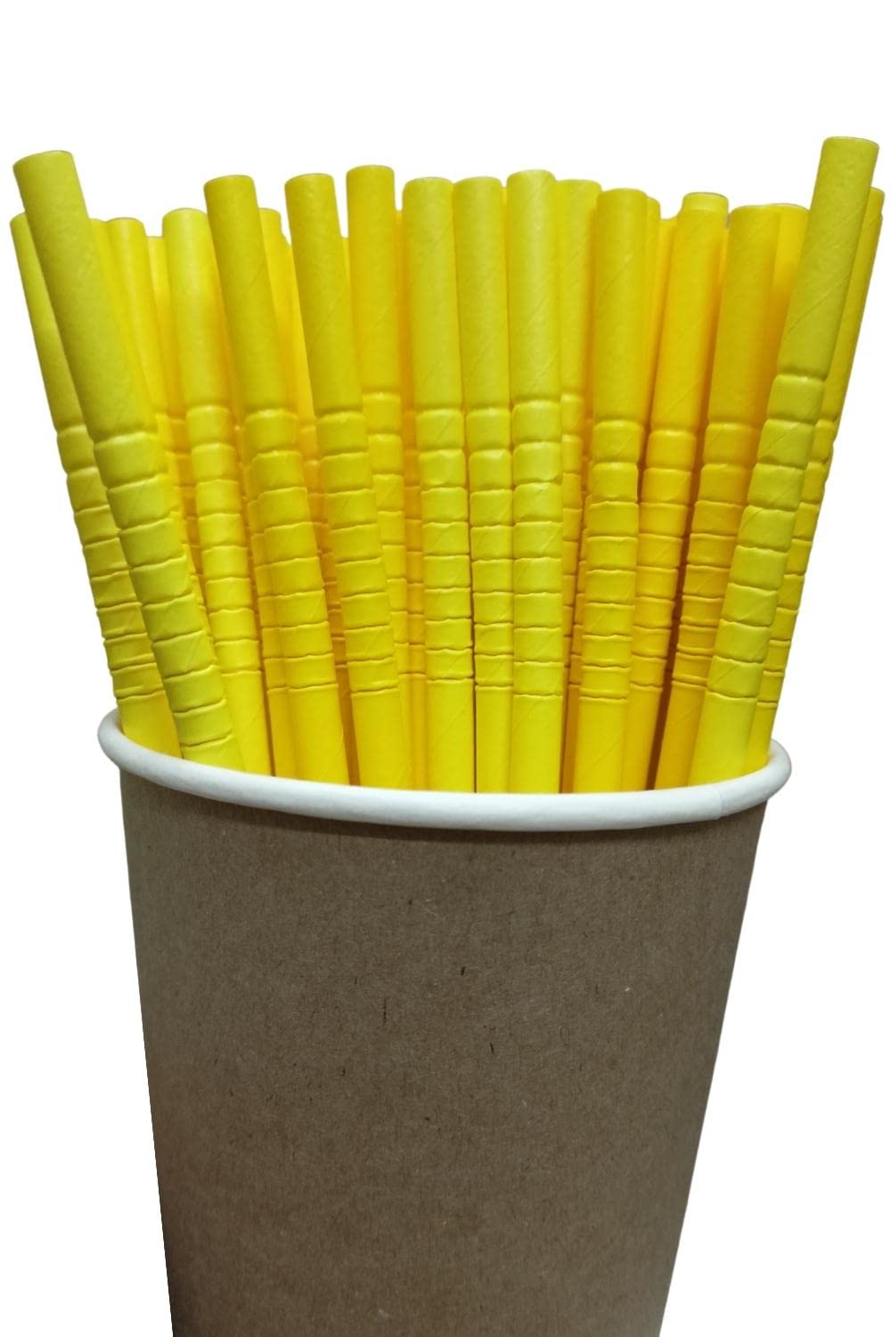 Ecofriendly Paper Straw Pack - 50 Pcs, 7 mm, 7.5 Inch, Yellow Fancy Straws for Drinking Juice, Party, Disposable