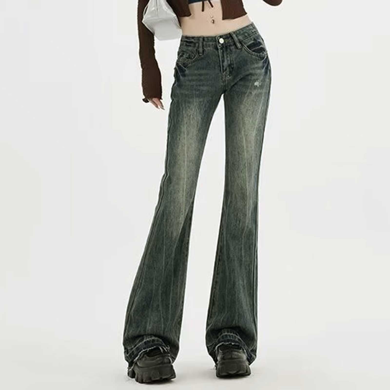 Generico Jeans Flared Donna, Pantalone Denim Bootcut Casual Denim Bootcut Larghi Flare Pants Elasticizzati Vita Alta Jeans Skinny Push Up Jeans Donna con Tasche Pantaloni Yoga Donna Vita Alta