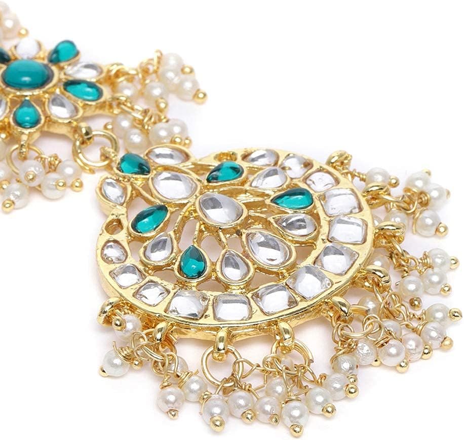 I Jewels Gold Plated Indian Wedding Bollywood Pearls Kundan Studded Maang Tikka for Women (T2872)