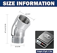 Vista 2 de NearMoon Adaptador de codo de ducha para cabezal de ducha, latón macizo de 45 ° G1/2 macho a hembra, conector de extensión de brazo de ducha, cromo