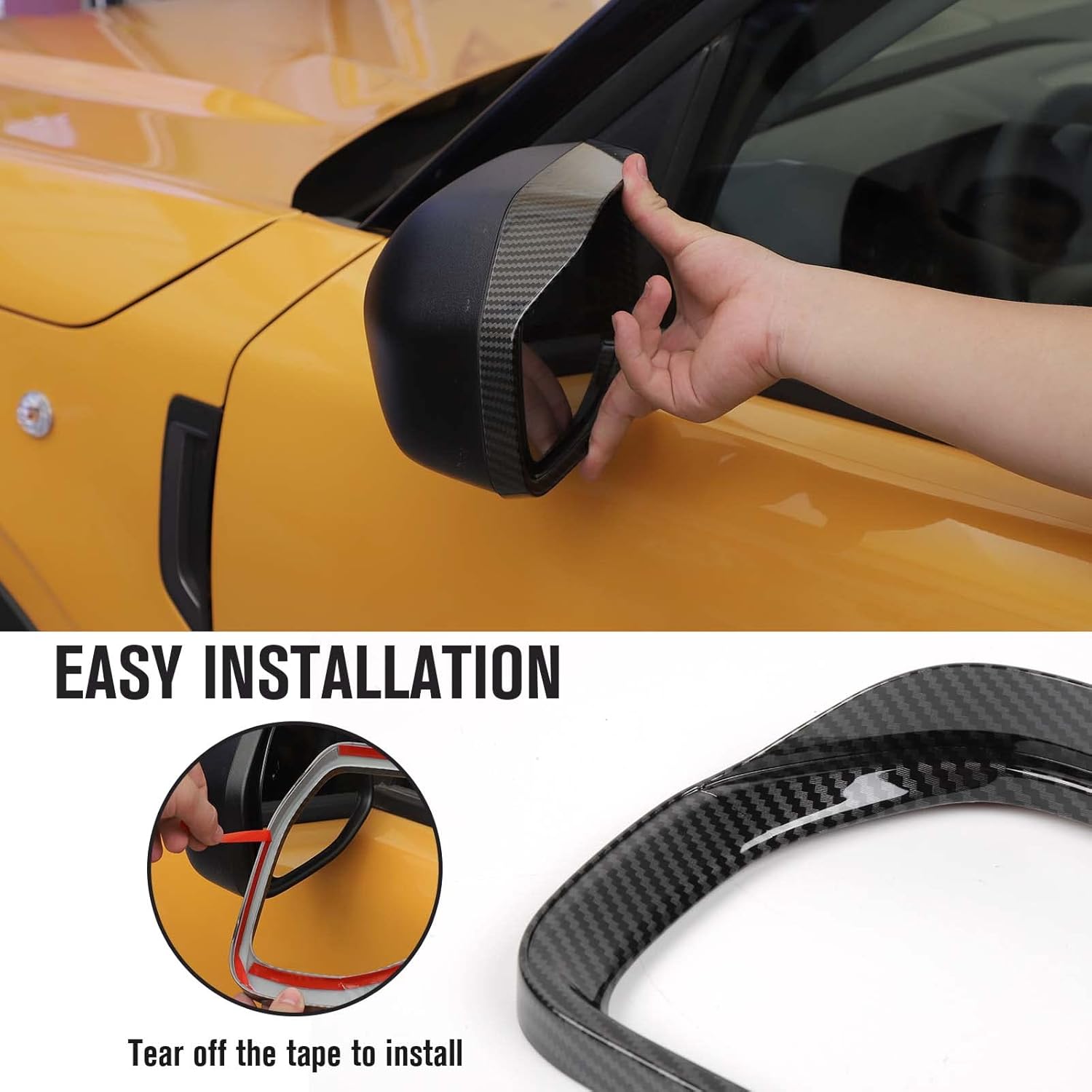 Jimen Compatible with Ford Bronco Sport 2021-2023, Compatible with Ford Maverick 2022+, Car Side Mirror Visor Rain Guards Rearview Mirror Cover Trim Frame (Carbon Fiber)