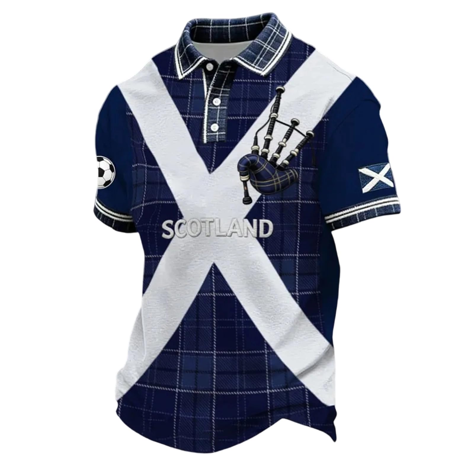 Men’s England Football Shirt 2026 with Lion Print Collared Short Sleeve Polo Shirt for Supporters of Football Casual National Flag Print Button Down Collar Top Outdoor Sports Shirts 2#Dark Blue L — image 1