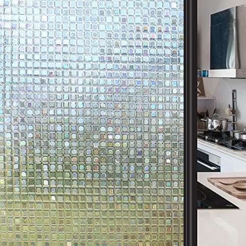 HIDBEA Stained Glass Window Film Privacy UV Blocking Heat Control Reusable Static Cling Decorative Covering Stickers for Home 3D-03 35.4 Inch x 8.2 Feet