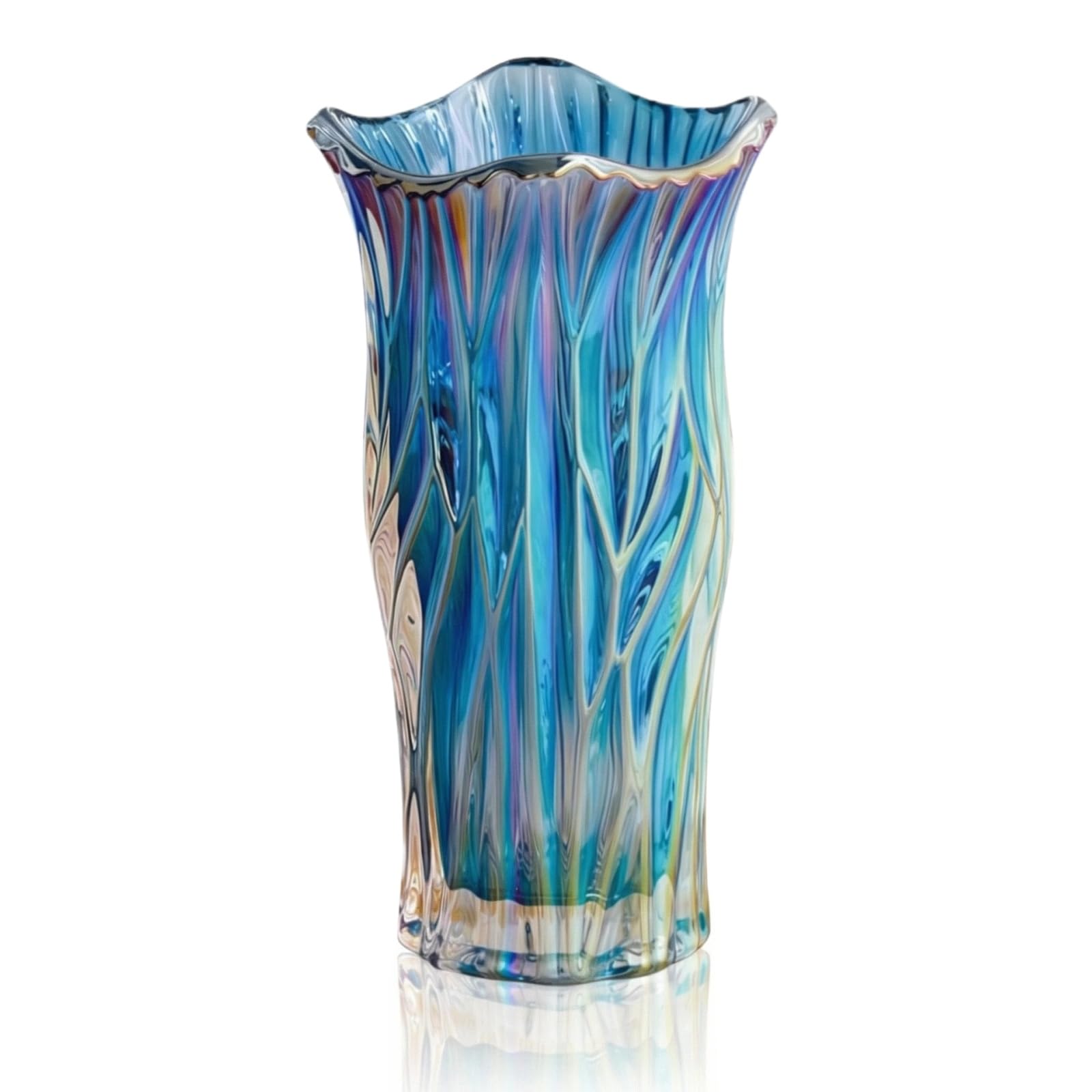 Siocok Colorful Blue Glass Flower Vase, Large Tall Crystal Coloured Flower Vases, Colorful Flower Vase Plant Container, For Home Dining Table, Gift Wedding, Housewarming Party (Colorful Blue)