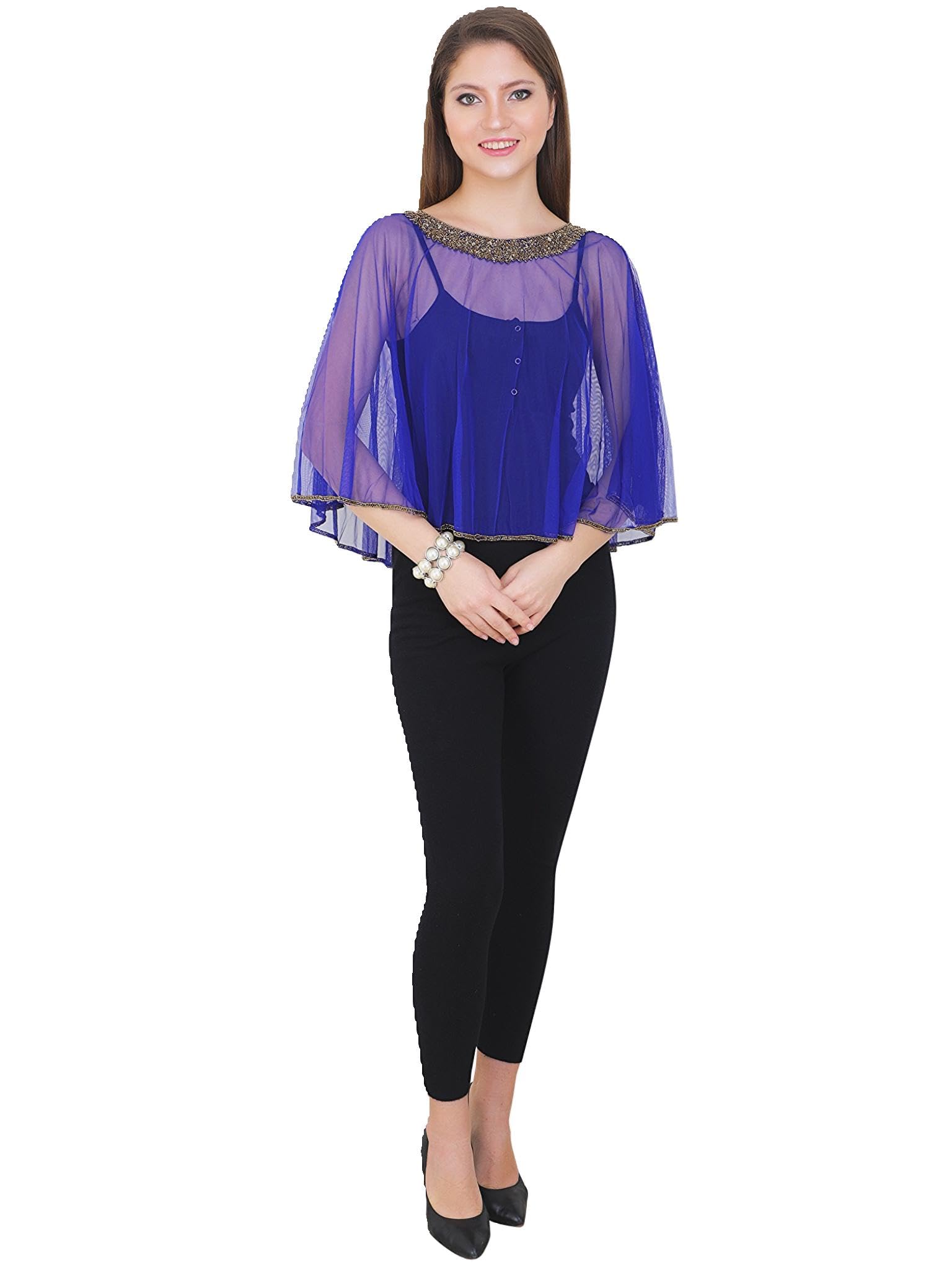 Designer Net Poncho Shrug with Beaded Embroidery Elegant Style Wearing for Weddings, Parties & Vacations Free Size M L XL XXL Sarees & Dresses Cover Up Sytyle Beach Wear-image-8