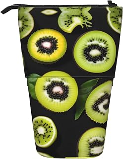 Green Kiwi Retractable Storage Container for Pen Holders, Makeup Brush Holders, or Coin Drawstring Bags.