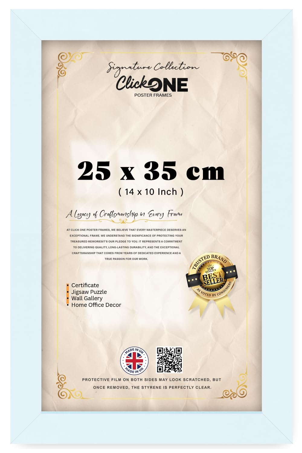 Click One — Rectangle Contemporary Engineered Wood Finish (25 X 35 CM) Picture Frame | Holds 14 X 10 Inch Photos Posters And Artwork In White With Sleek Border For Wall Or Table Display