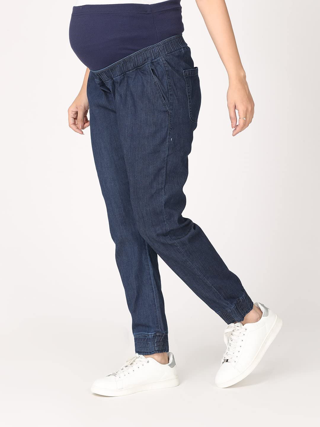 The Mom Store Maternity Denim Jeans with Belly Support | Jogger Style | Denims | Super Stretchable Belly Band | Comfortable | Pre and Post Pregnancy | Stylish | S - Image 5 thumbnail