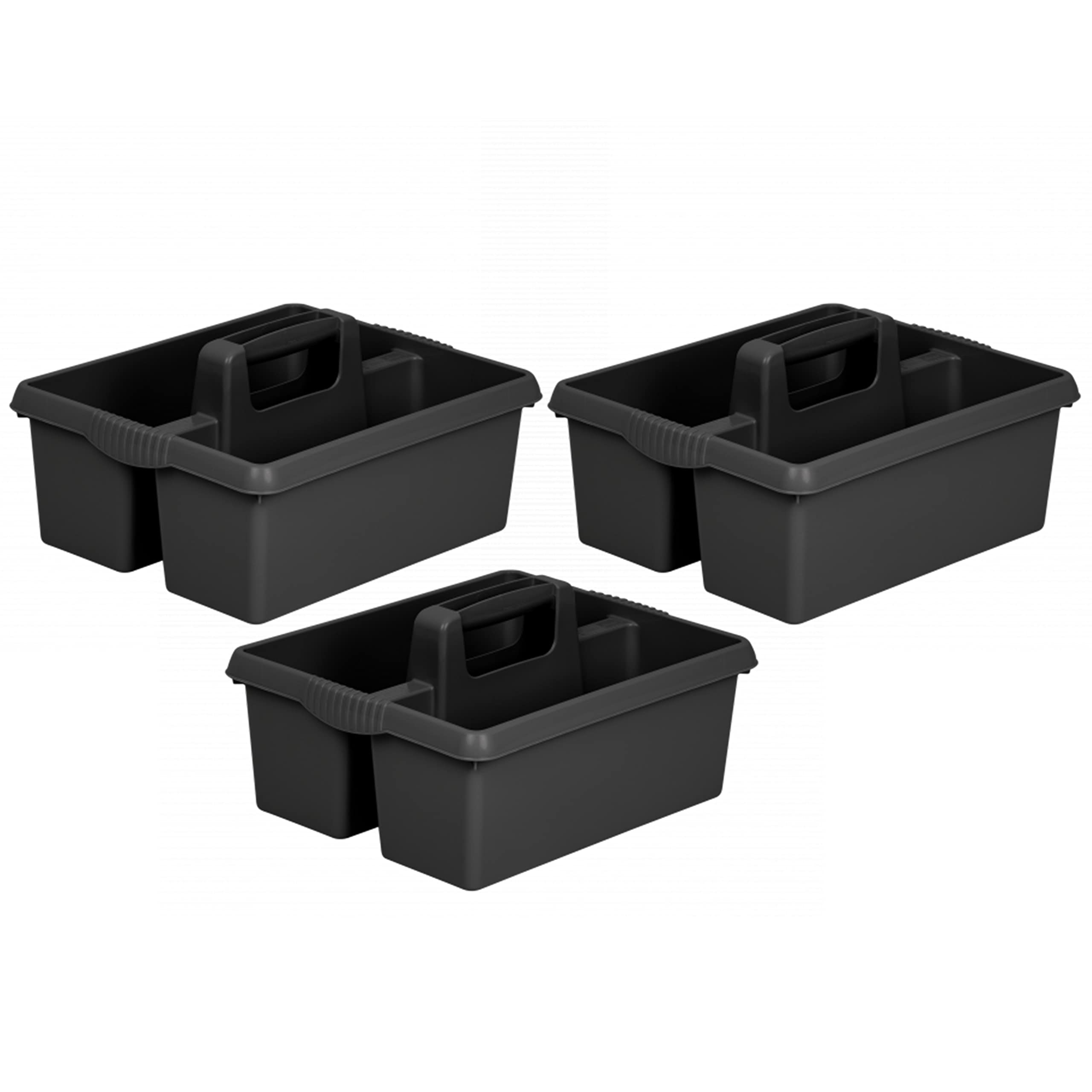 JMS we create smile Set of 3 - Large Cleaning Caddy with Handles Plastic Tidy Organiser Cleaners Carry All Tote Tray Basket Multi Compartment Cleaning Tool for Kitchen Sink Bathroom - (Black) — image 1