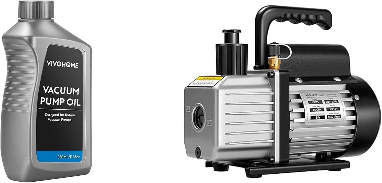 VIVOHOME Premium High Vacuum Pump Oil 330ml/11.16oz, High Viscosity and Low Moisture HVAC 3.5 CFM 1/4 HP 110V Single Stage HVAC Vacuum Pump for R134a R12 R22 R502 R410a Systems