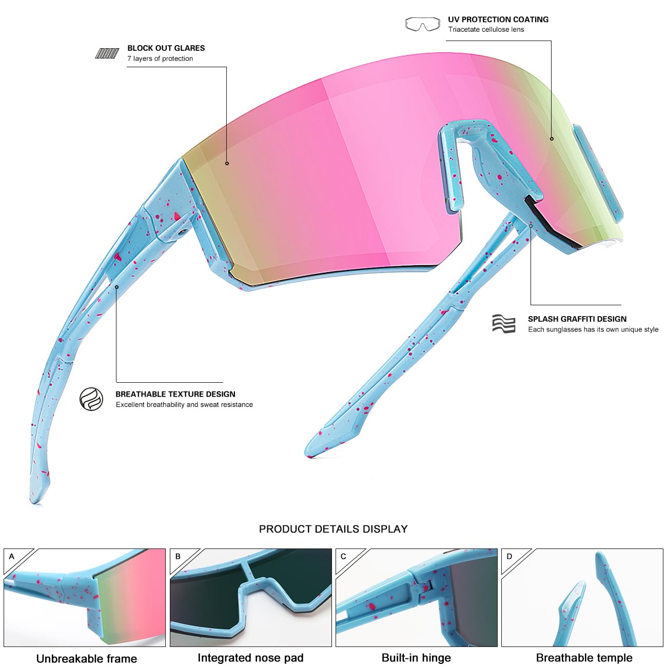 SEKKAF Gafas de sol de béisbol para niños y niñas de 6 a 12 años, sóftbol, ciclismo, deportes, montura ligera