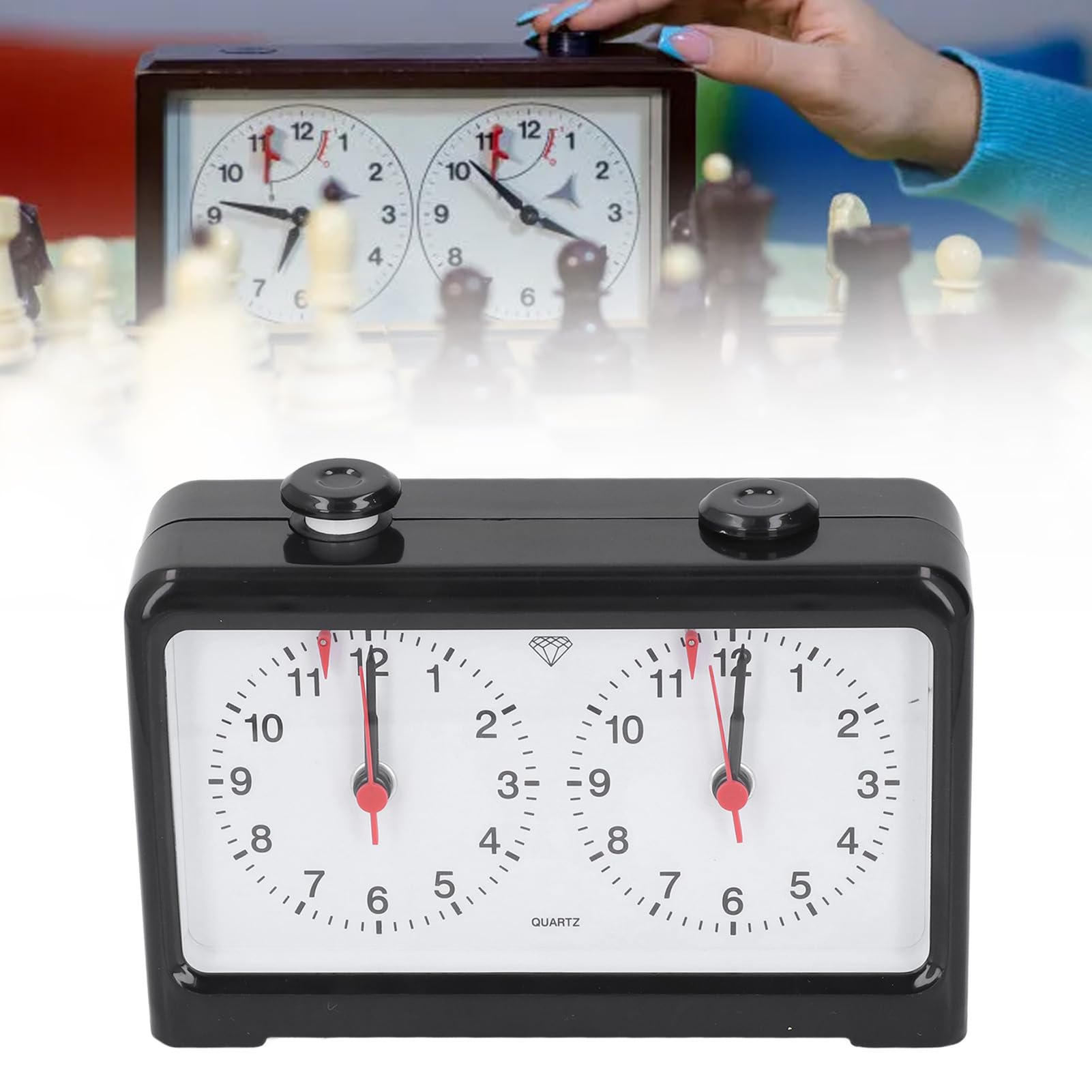Quarz-Schach-Timer, Professionelle mechanische analoge Schachuhr mit großen, leicht ablesbaren Ziffernblättern, Batteriebetriebene multifunktionale Retro-Schachuhr für Schach Weiqi