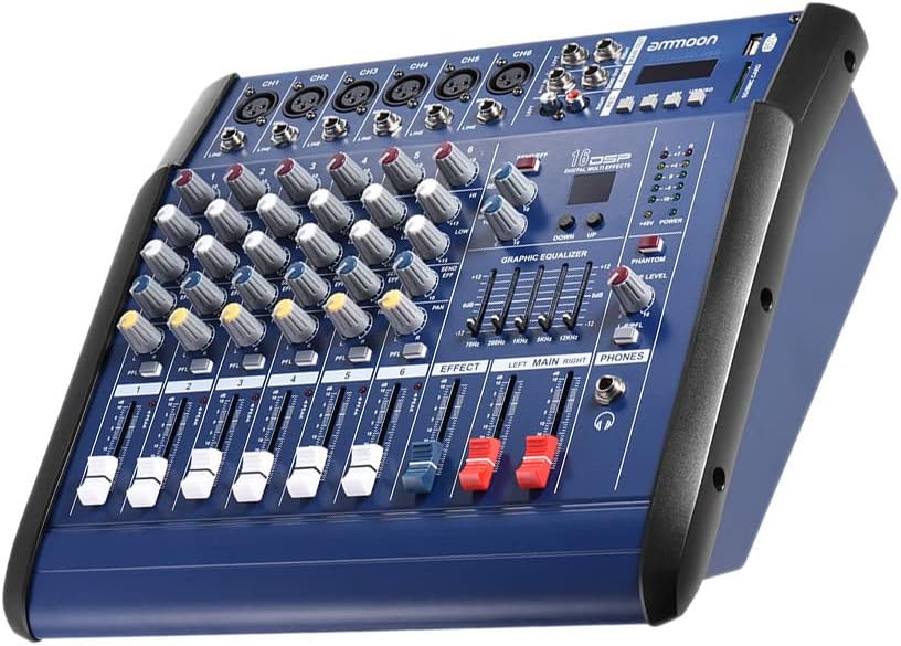 6 Channels Digital Mic Line Audio Mixing Console Power Mixer Amplifier