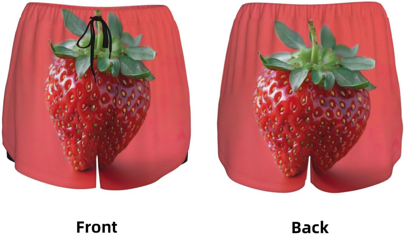 Strawberry Print Women's Running Shorts,Athletic Shorts with Elastic Pockets,for Yoga,Jogging and Fitness