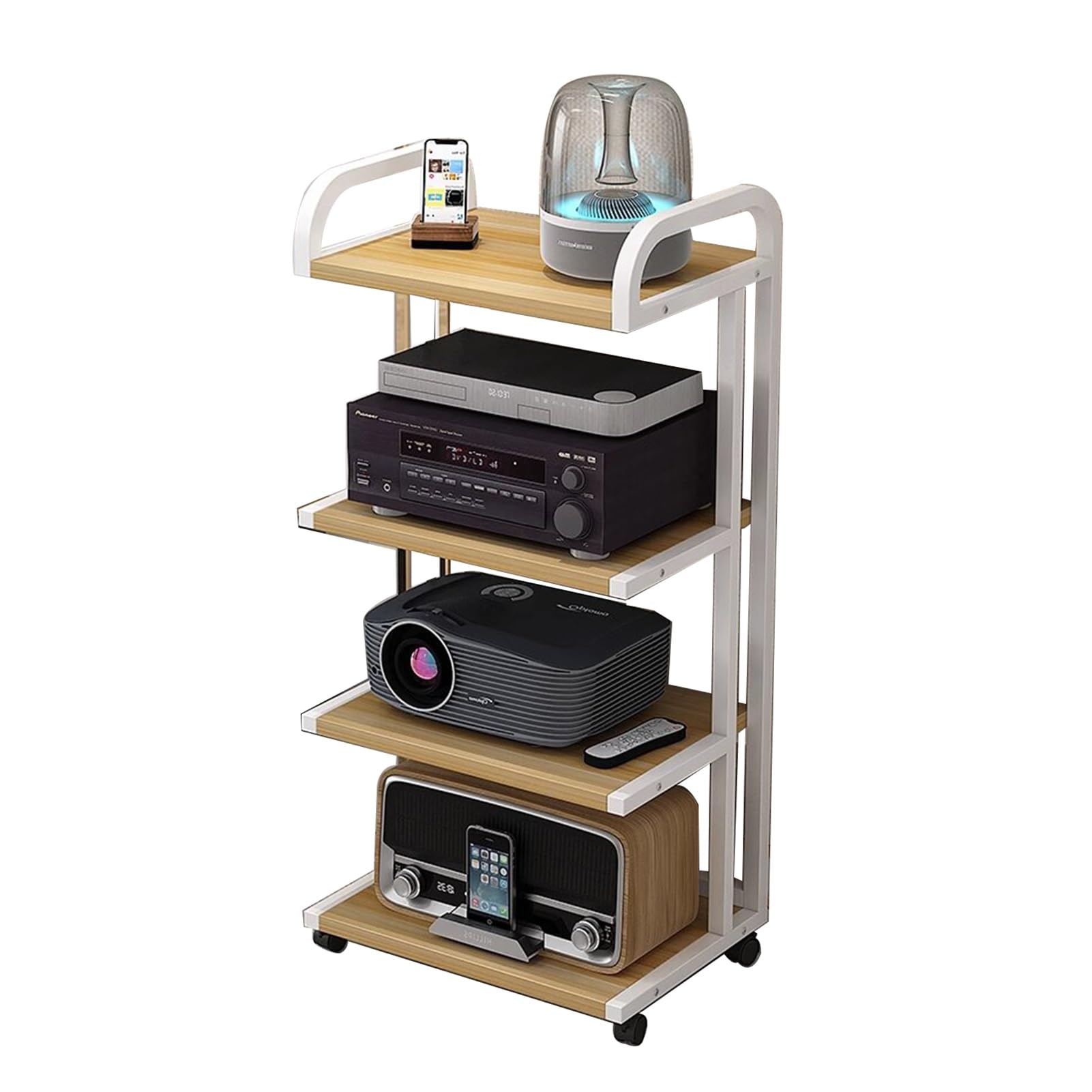 4Tier AV Media Stand, Corner TV Console, AV Media Components Stand, For Living Gaming Recording Room Room Teatr(White)