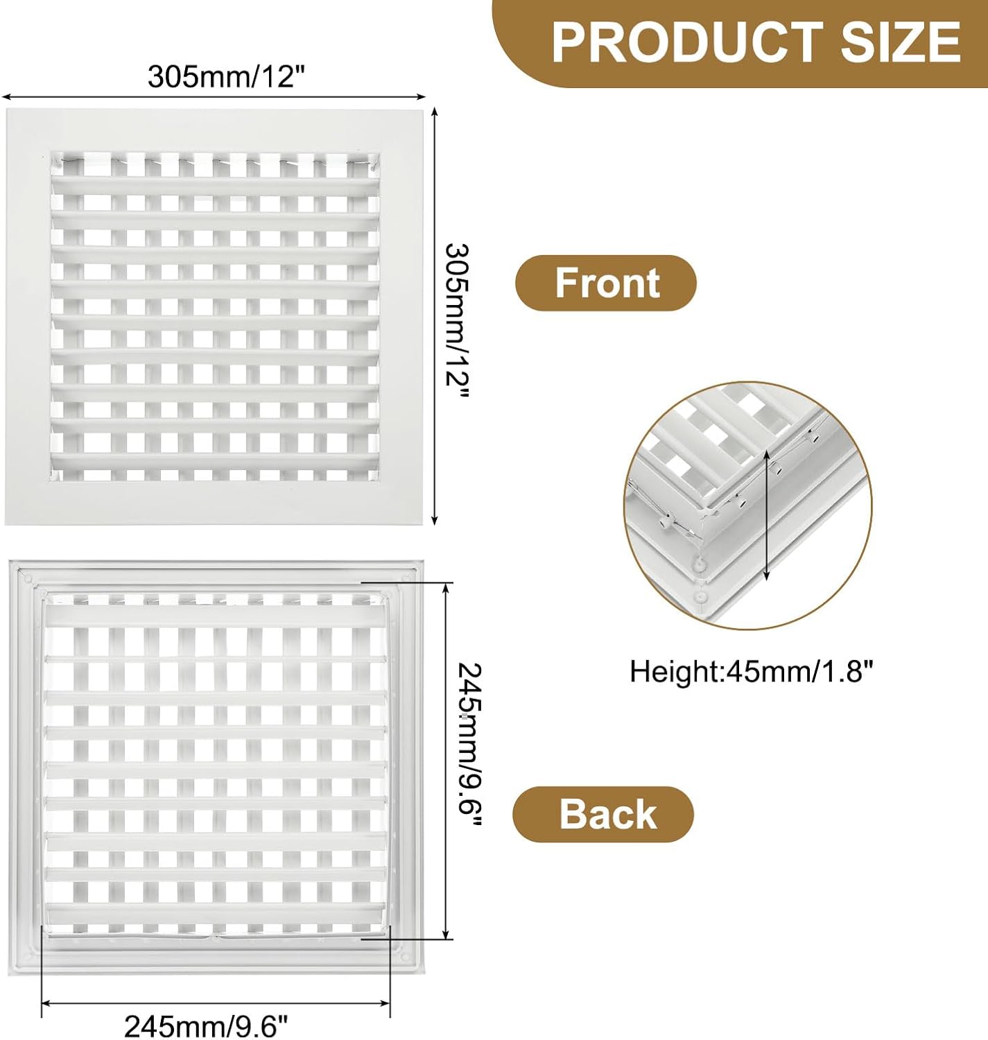 patikil 10" x 10" adjustable air supply diffuser, aluminum double deflection hvac vent cover air vent register for sidewall wall ceiling floor hvac system, white 10 x 10 inch