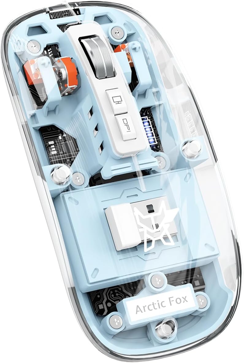 Arctic Fox Pureview Transparent Wireless and Bluetooth Rechargeable Mouse, USB Receiver,LED Battery Magic Silm for Office/PC/Mac/Laptop/Apple/ipad(Space Blue)