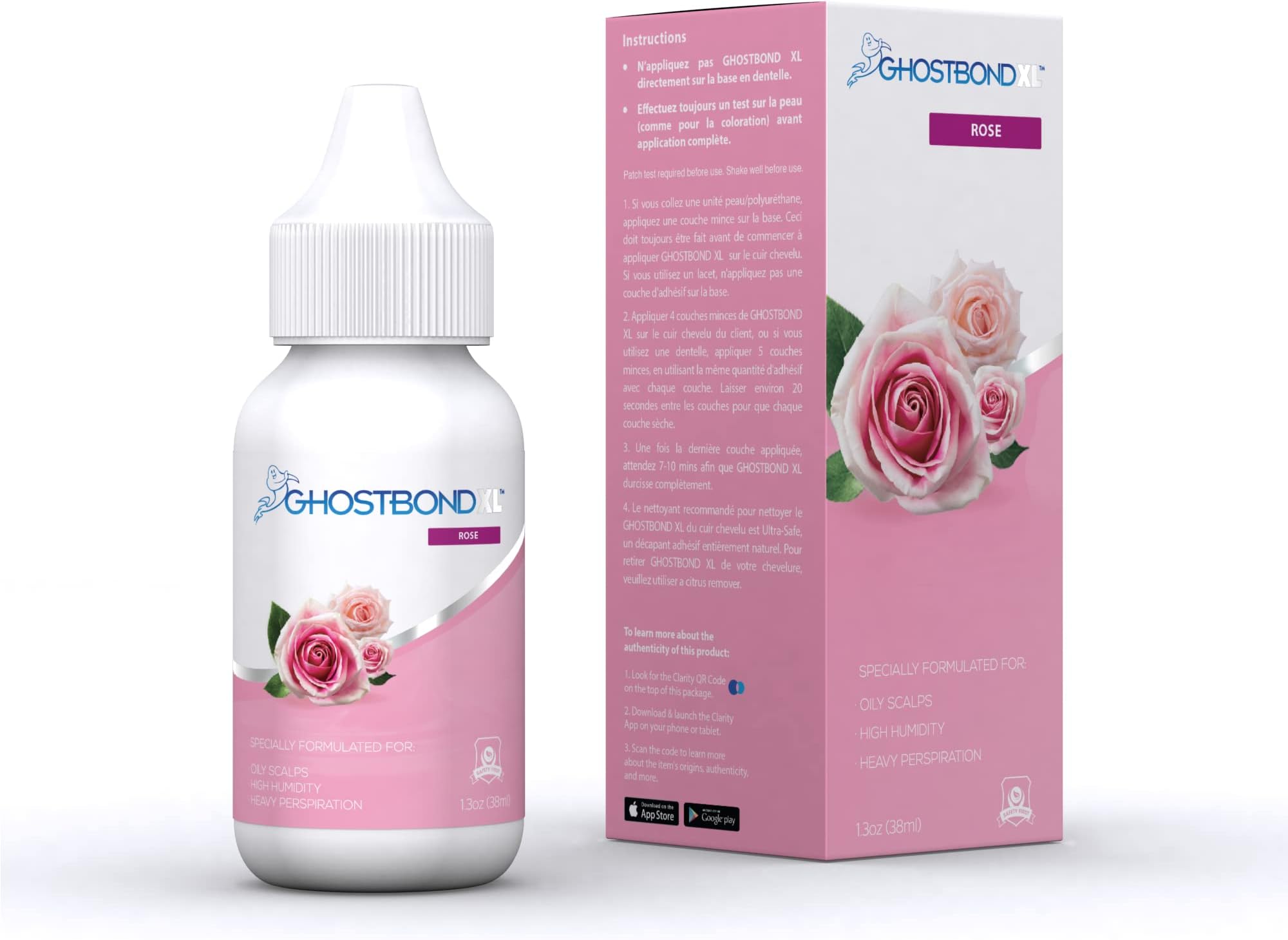 GHOSTBOND XL Hair Replacement Adhesive - 1.3oz - Invisible Bonding Wig Glue: Extra Moisture Control - Water & Oil-Resistant, Light Hold for Poly and Lace Hairpiece, Wig, Toupee Systems, (Rose)