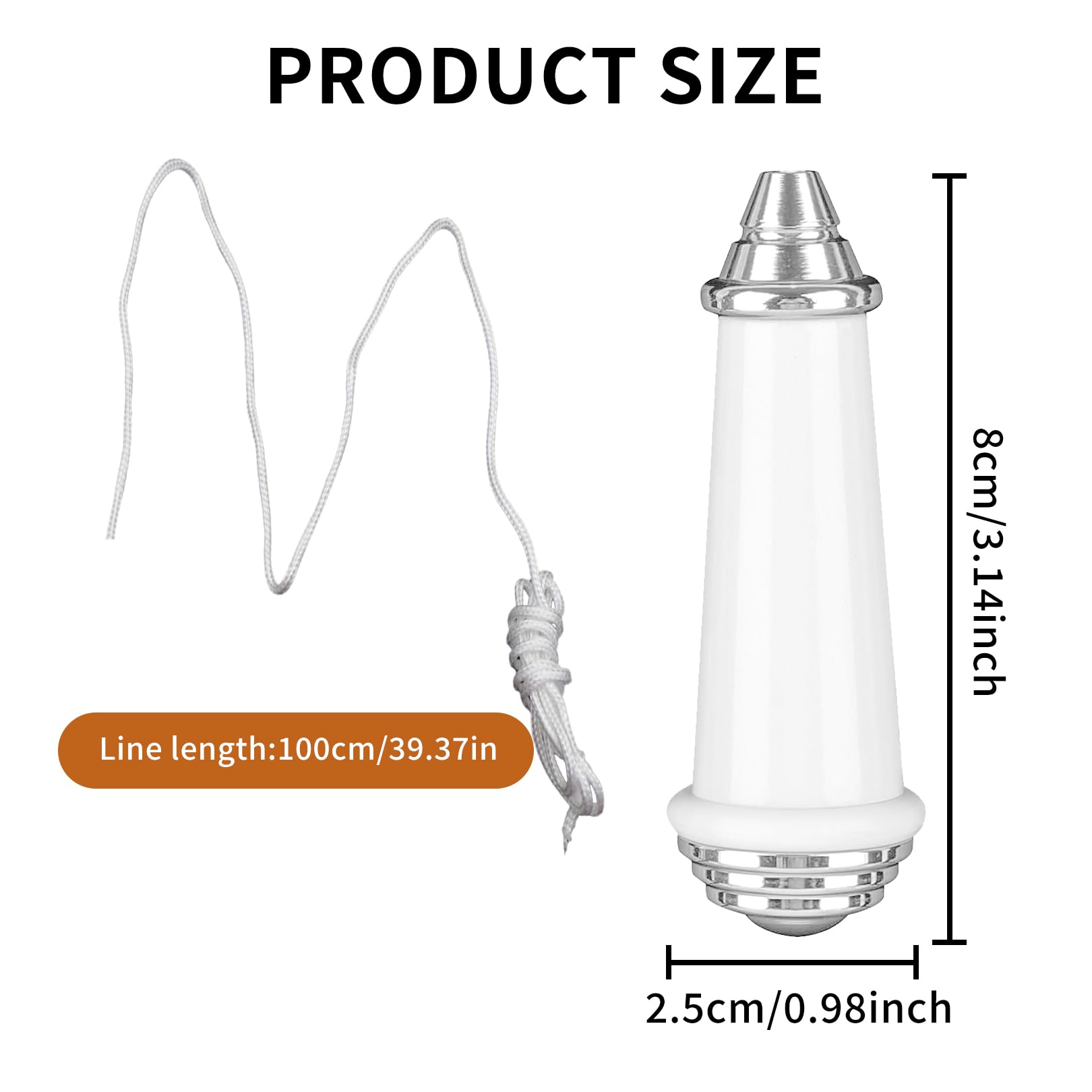 Pull Cord Light Switch With 100CM Nylon Extension - Chrome Finish Porcelain End, Blind Handle for Bathroom Ceiling Fan (White) - Image 2