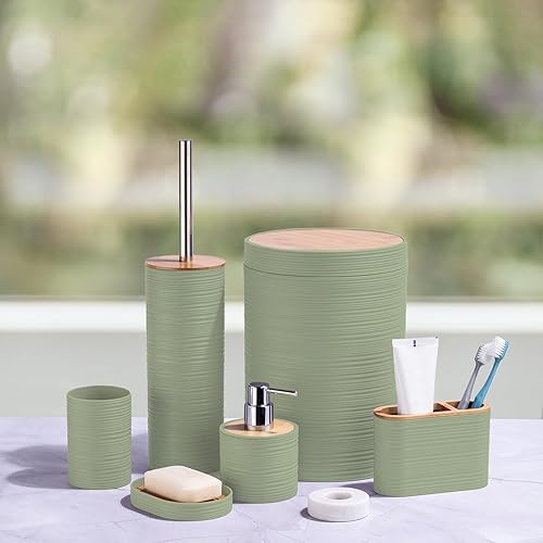 Miniatura 2 de CERBIOR Juego de accesorios de baño de 6 piezas, incluye dispensador de jabón, soporte para cepillos de dientes, taza para cepillo de dientes,