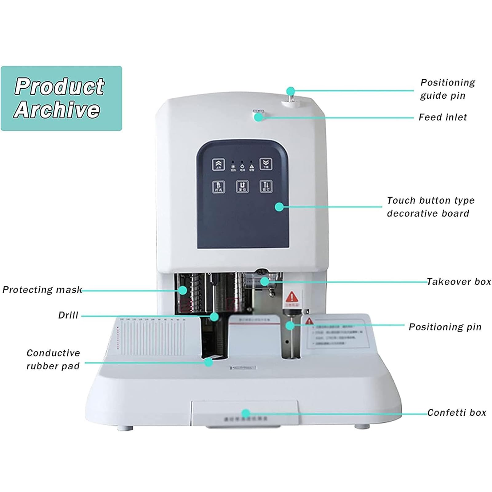 Macchina vincolante finanziaria automatica, punzonatrice elettrica per impieghi gravosi con pulsanti touch, tecnologia hot-melt per uso scolastico e ufficio, spessore 50 mm