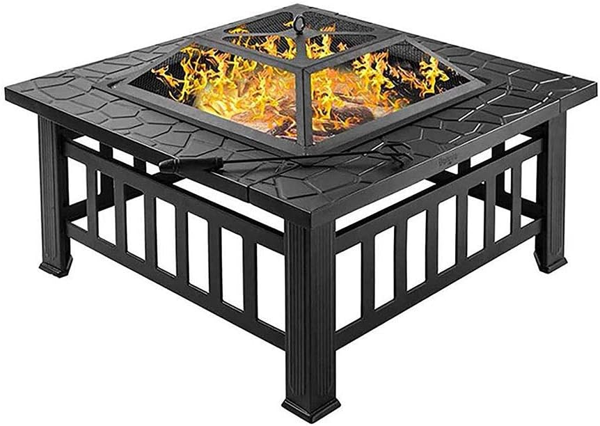 Outdoor Fire Pits Table Top Fire Pit Wood Burning Stove, Square Backyard Fire Pit with Lid for Backyard Patio Garden Metal Fire Pit for Balcony