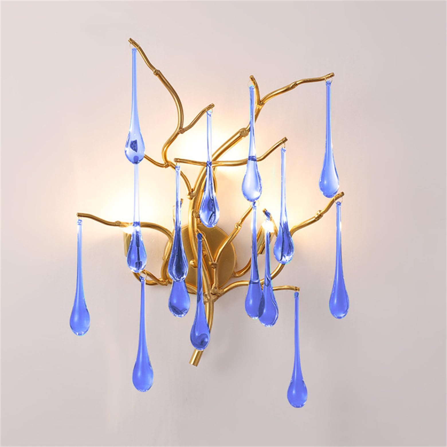 MESOVFCA Modern Crystal Wall Light, 3 Lights Raindrop Wall Sconce, Tree Branch Wall Lamp Light Fixtures, Bedside Lamp for Bedroom, Living Room, Foyer,Blue
