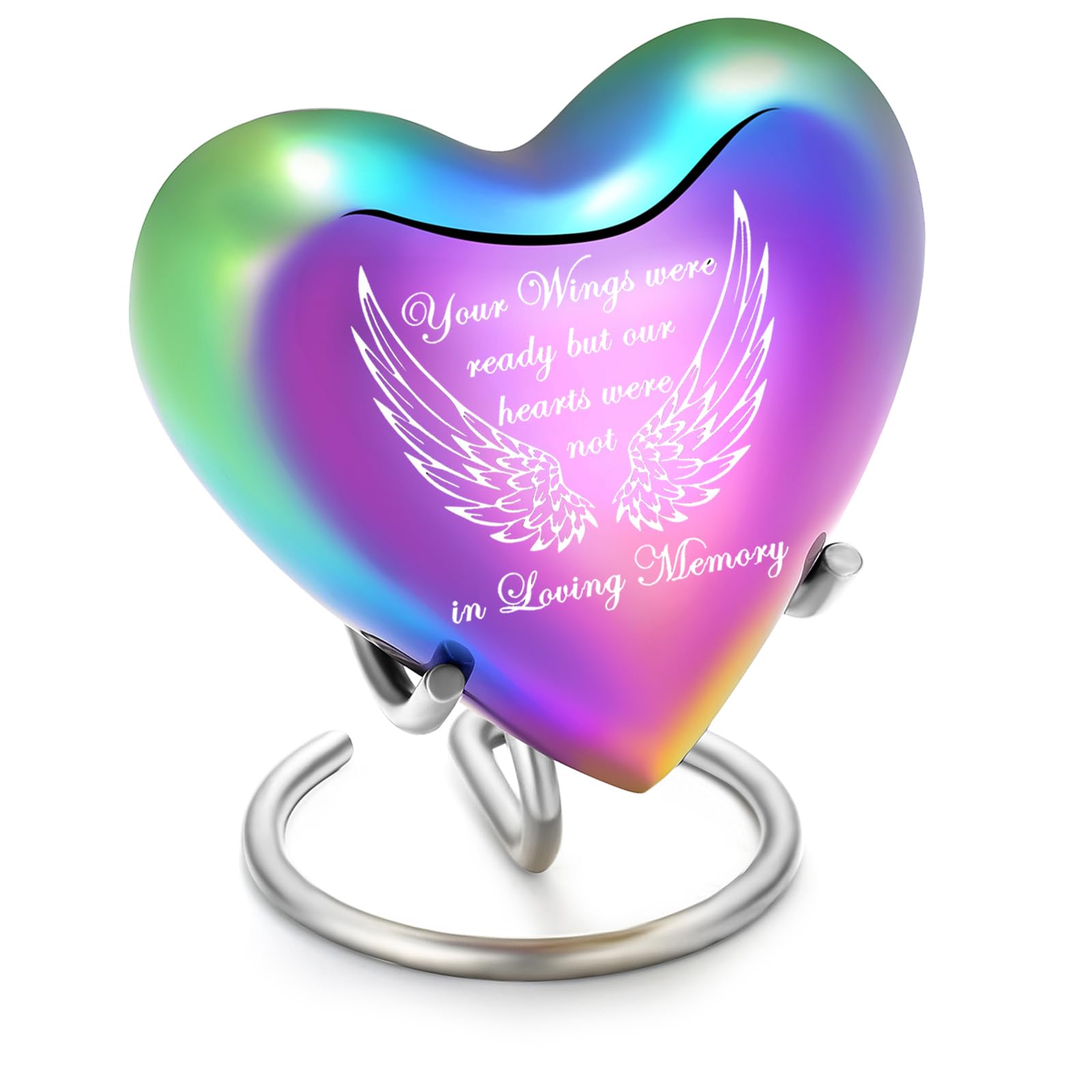 BAOWIQI Heart Urn for Ashes - Heart Shaped Cremation Urn for Ashes Memorial Jar Pot Container Small Keepsake Urn for Human or Pet Funeral with Stand — image 1