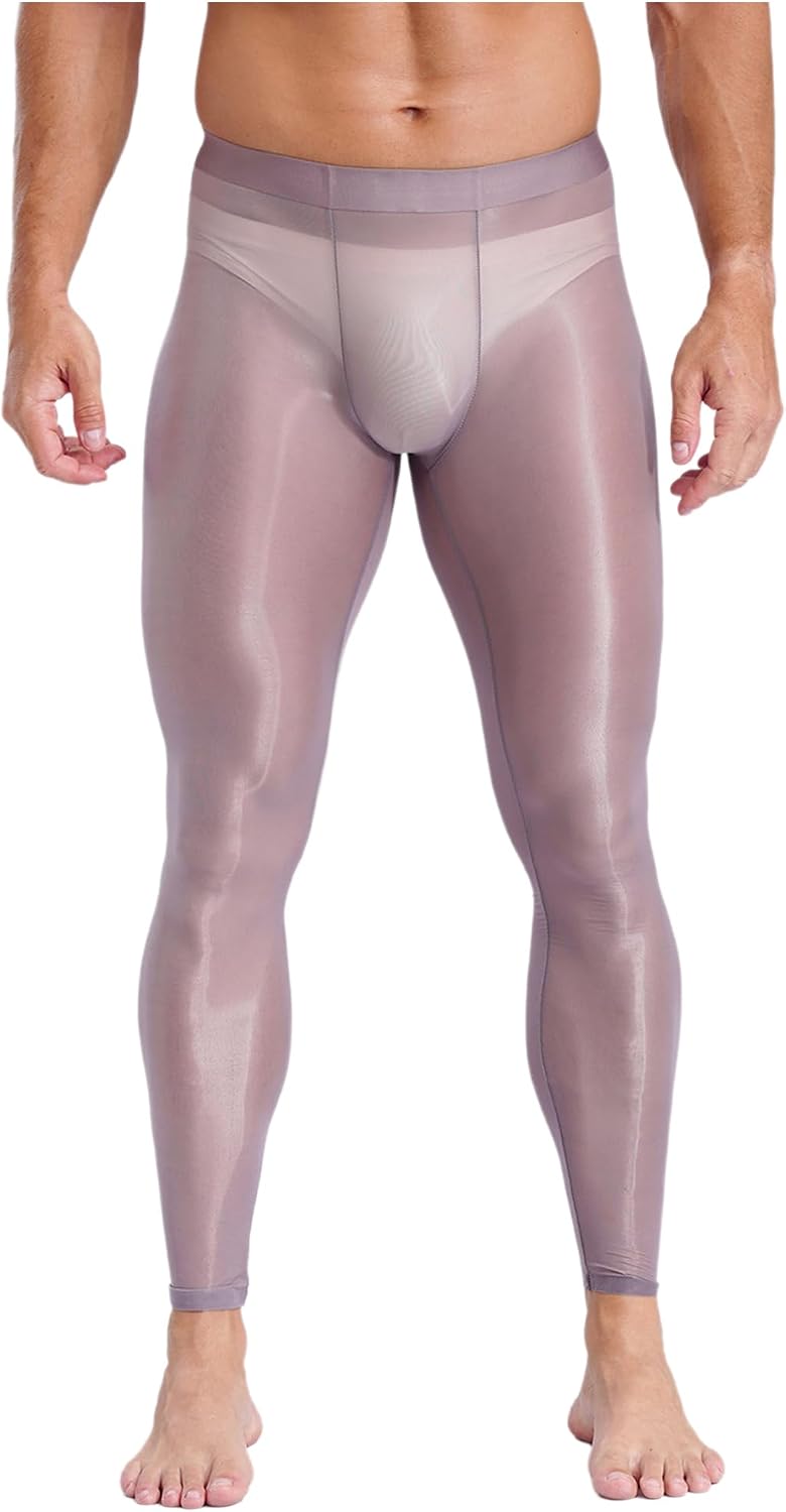 Alvivi Men's Glossy Compression Tights Leggings Athletic Baselayer Ultra Thin Fitness Yoga Pants