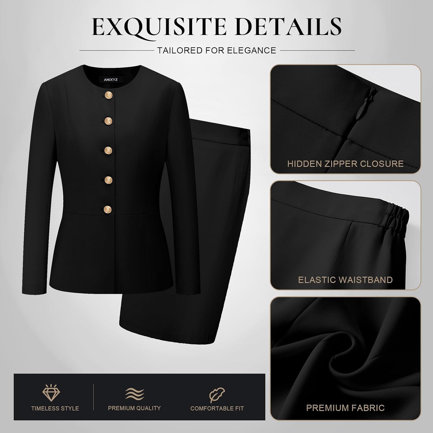 Women's 2 Piece Skirt Suit Set Business Casual Outfits Professional Office Work Long Sleeve Blazer and Pencil Skirt Sets