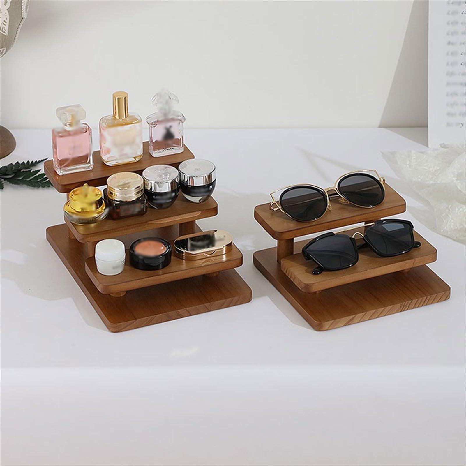 Brillenständer Holz Desktop Leiter Schmuck Display Rack Schmuck Tablett Display Requisiten Gläser Schmuck Lagerung Racks Sonnenbrillenständer(2 Floors)