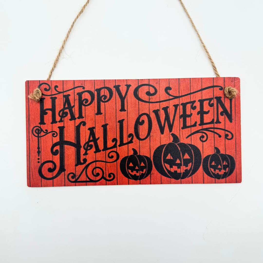 Second Ave Happy Halloween Pumpkin Wooden Hanging Rectangle Decoration Sign Plaque