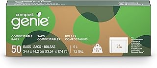 Compost Genie Countertop Bin Refill, 50 Compostable Bags, 1.3 Gallon | Easy tear-off compost bags hold up to 5 lb of food scraps and stay securely in place during food scrap collection.