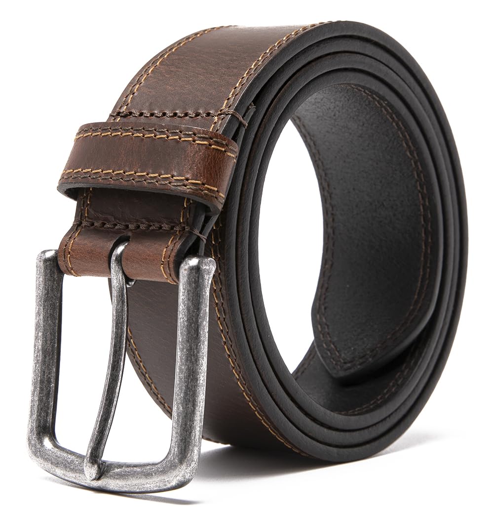 Fabio Valenti Men’s Casual Genuine Leather Jeans Belts 1 1/2" Wide Work Belt for Men (2097 Cognac, 36/38)