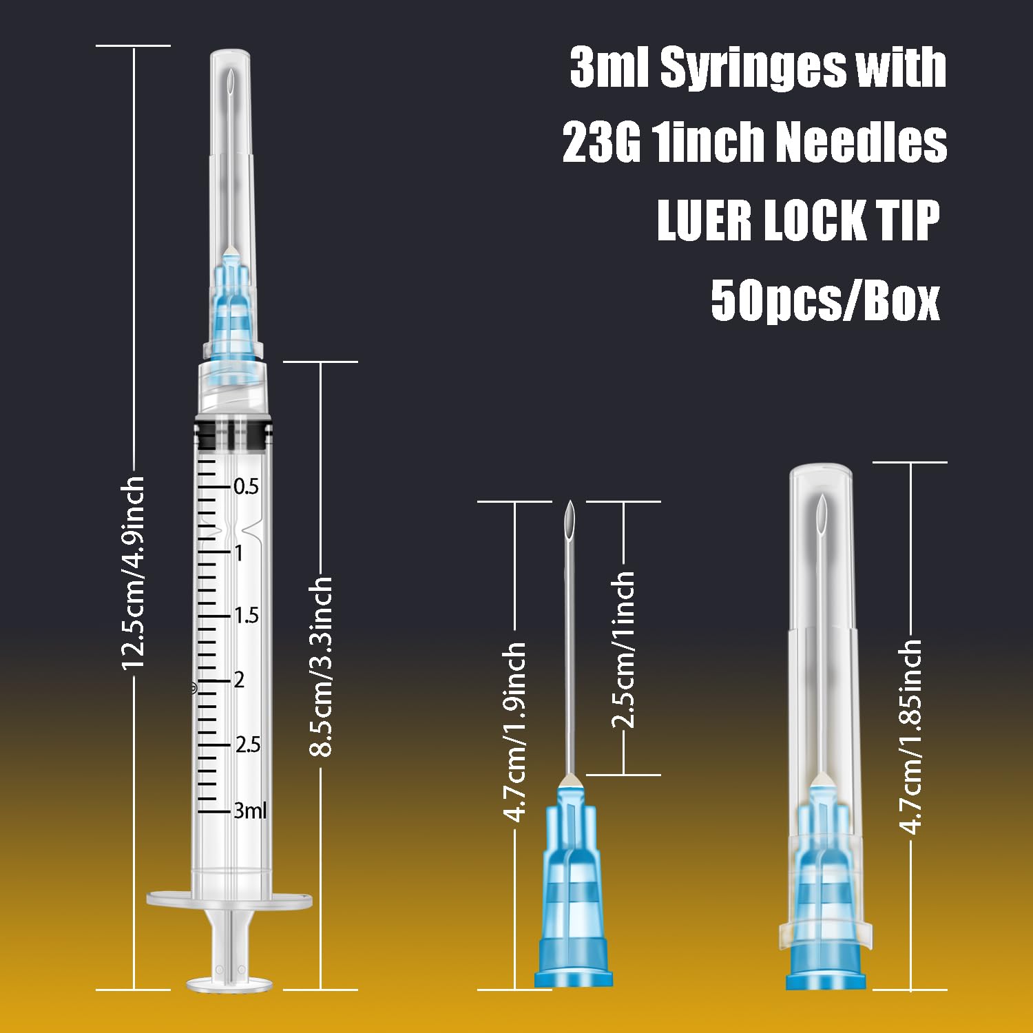 50Pack 3ml/cc with 23 Ga 1” Safety Individually Wrapped — Amazon image 3