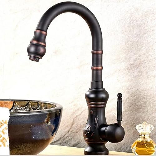 Kitchen Sink Faucet for Bar Farmhouse Commercial, Brass European Retro Kitchen Faucet, Antique Brass Kitchen Faucet, Single Handle Mixer Crane (Color : Oil-Rubbed Bronze)