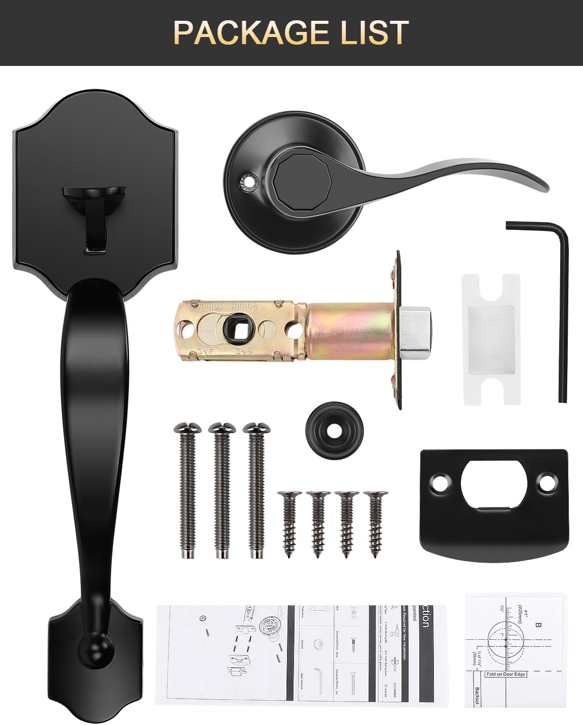 Tinewa Single Cylinder Exterior Handleset, Keyless Front Door Handle with Lever Inside, Black Finish