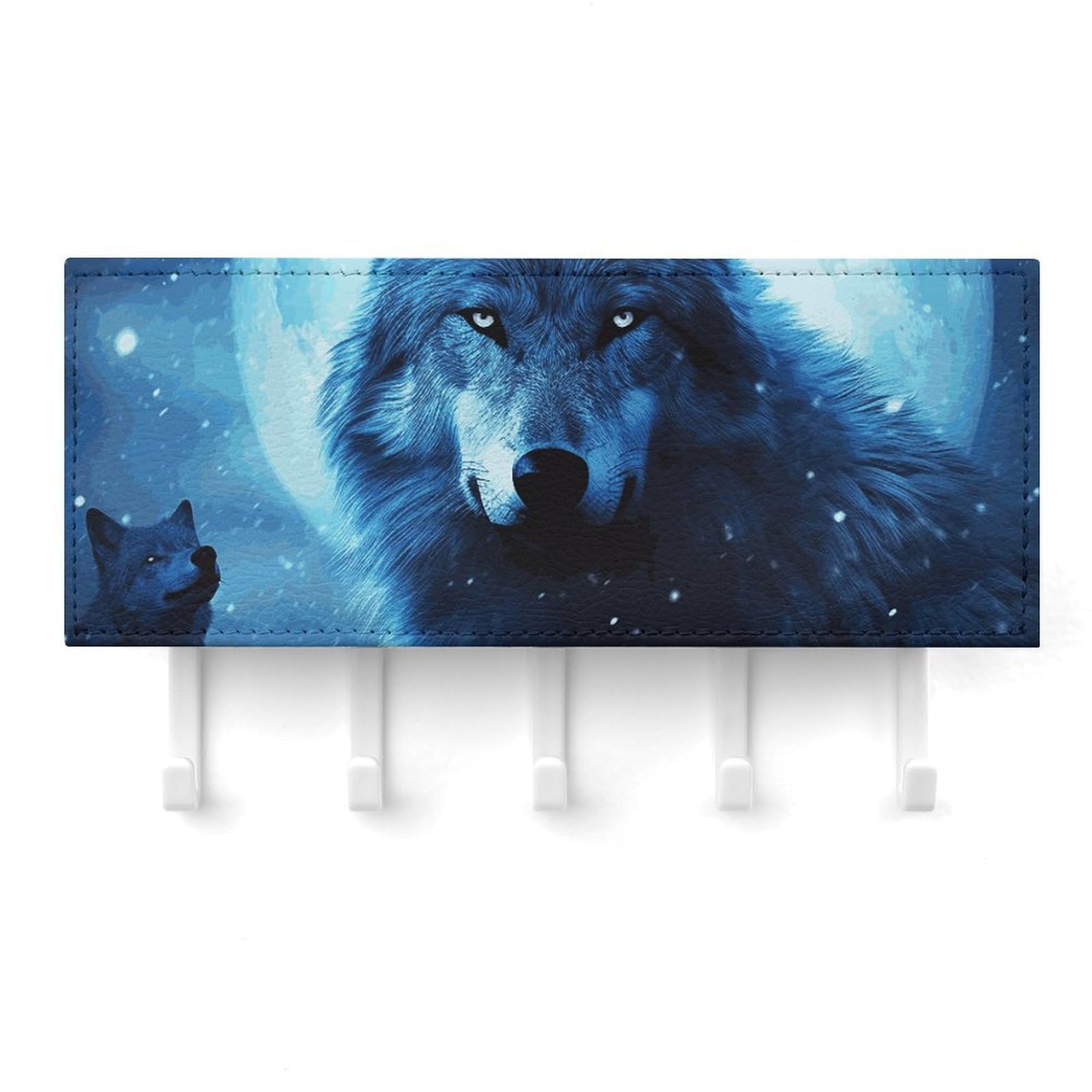 Fekiloot White Wolfs Key Holder For Wall Adhesive, No Drilling, Key Hooks With 5 Hooks Wall Mounted, Self Adhesive Keys Rack For Entryway, Hallway, Living Room, Kitchen, Office