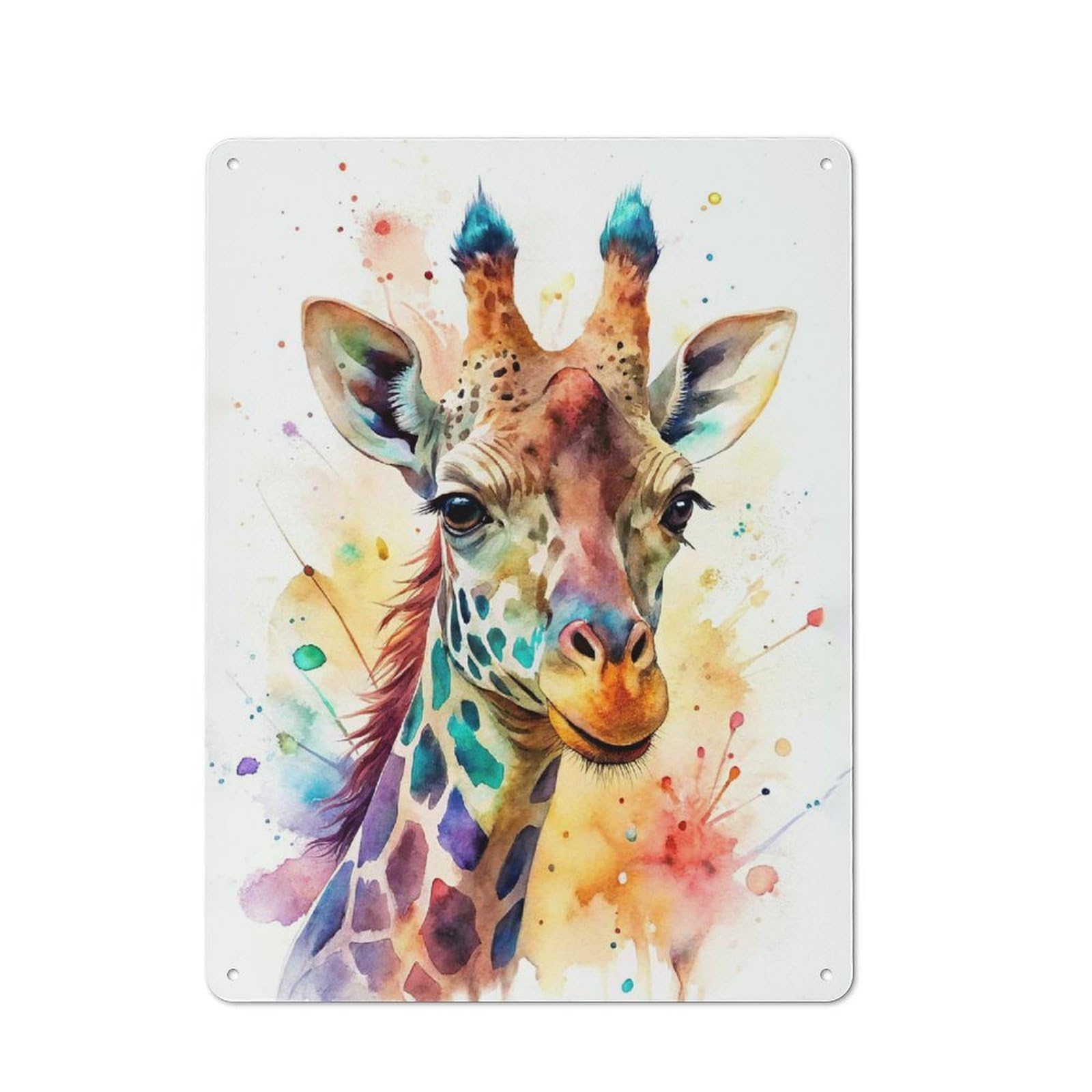 Junmoney Style-9 Watercolor Giraffe Portrait Retro Tin Sign 40X30cm For Café Or Restaurant, Housewarming Wall Decor For People Furnishing Café And Restaurant