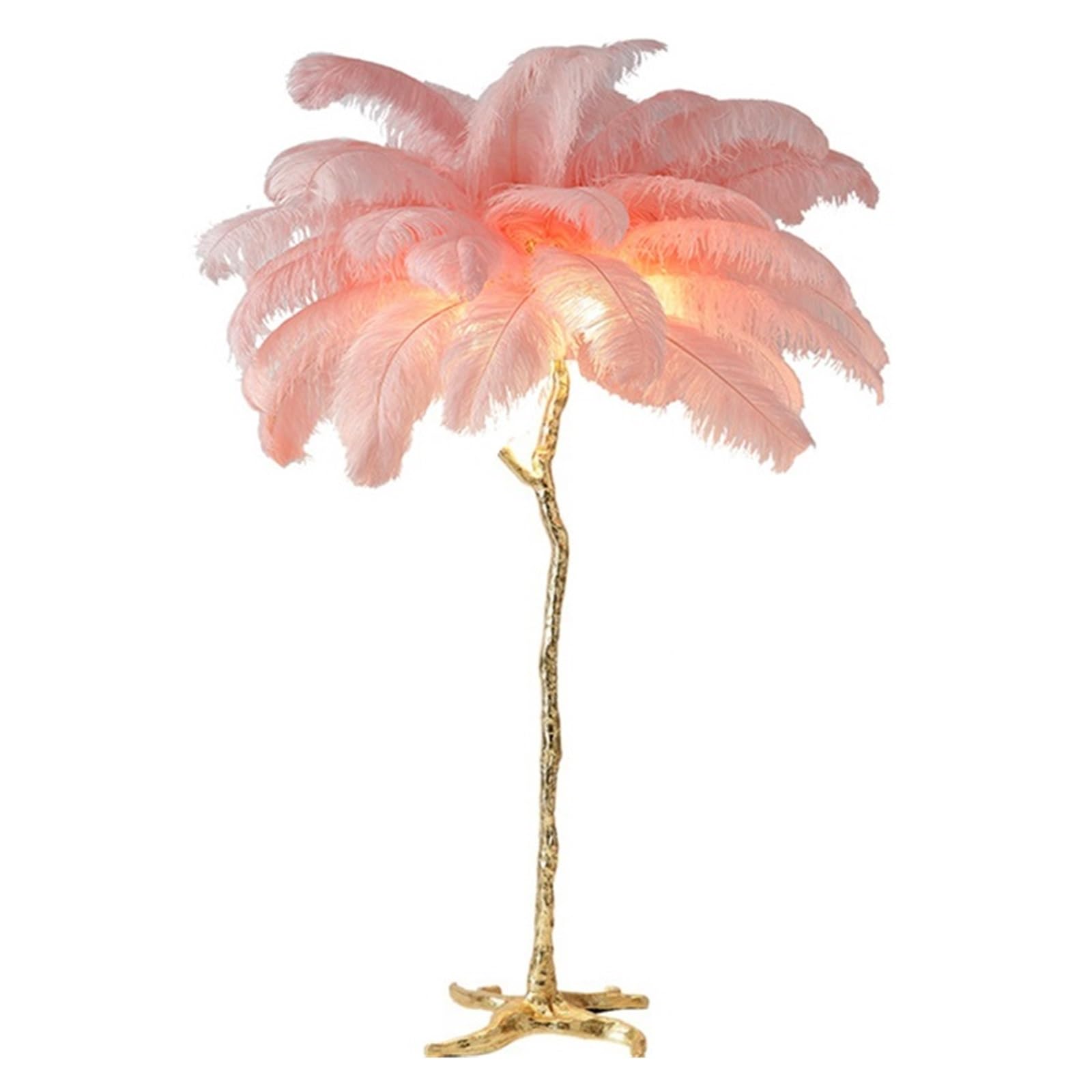 SMTYXS Nordic Home Decor Floor Lamps for Living Room Standing Modern Luxury Ostrich Feather LED Lamp Gold Resin Light Elegant Luxurious(H60cm 28 Feathers,Pink)