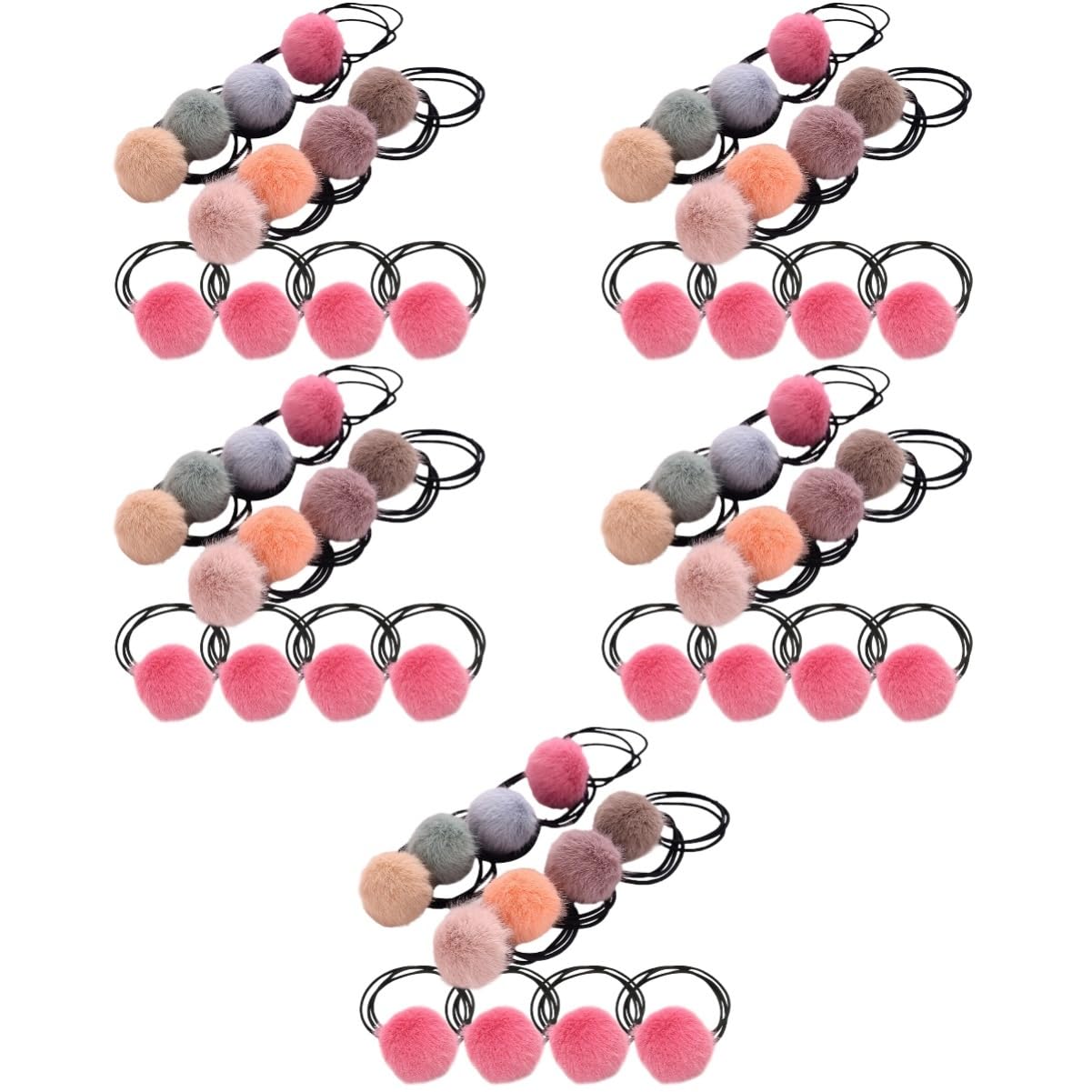 Beaupretty 60piezas Gomas De Pelo Elásticas Pompones De Peluche Para Niñas y Adultos Accesorios De Cabello Coloridos y Adorables