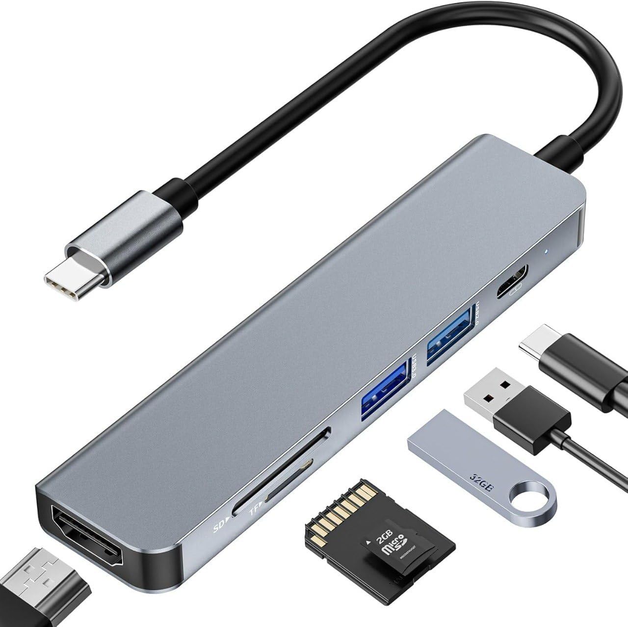 6-in-1 USB C Hub Multiport Adapter - Aluminum Type-C Dongle with 4K HDMI, 60W Power Delivery, USB 3.0, and SD/TF Card Reader for Laptops & MacBooks-image-20