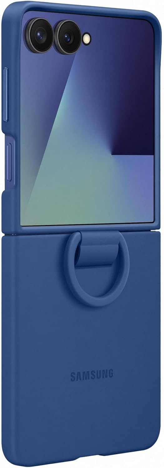 Samsung EF-PF766 Silicone Ring Case for Galaxy Z Flip7, Smartphone Cover, Mobile Phone Case with Ring Holder, Silicone, Protective Case, Shockproof, Thin and Grippy, Blue