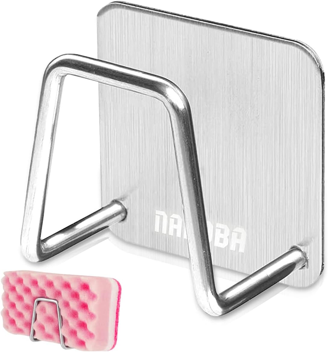 Stainless Steel Sponge Holder for Kitchen Sink – Compact & Durable Kitchen Sink Sponge Holder – Easy to Install, Keeps Item Dry, Saves Storage Space | Suitable for Metal, Glass, Ceramic, Wood & More