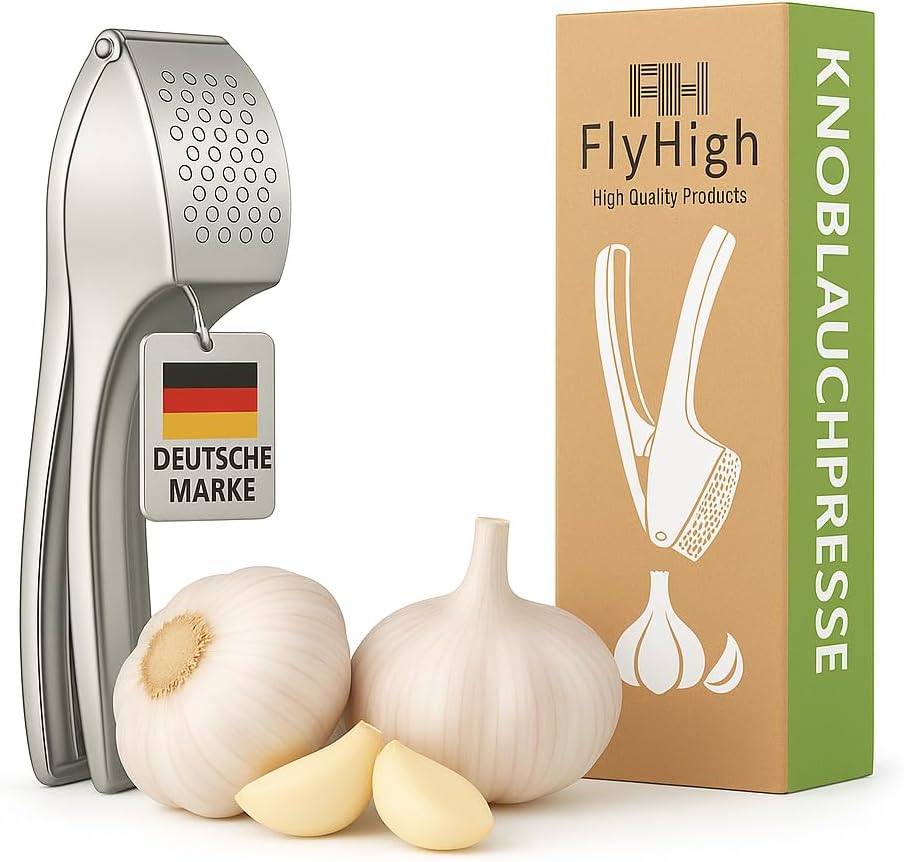 FlyHigh Premium Set of 3 The 2.0 Garlic Press Made of Stainless Steel - Extra Robust and Stable - 2023 Version