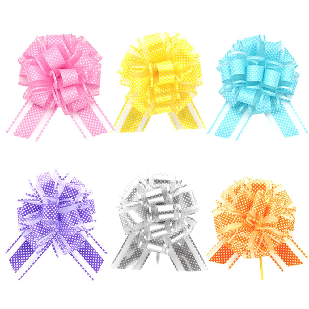 6 Inch Large Round dot Bows – Elegant Gift Wrapping Ribbon for Wedding, Birthday, Party Decorations | Premium Pull Bows for Baskets, Presents & Crafts