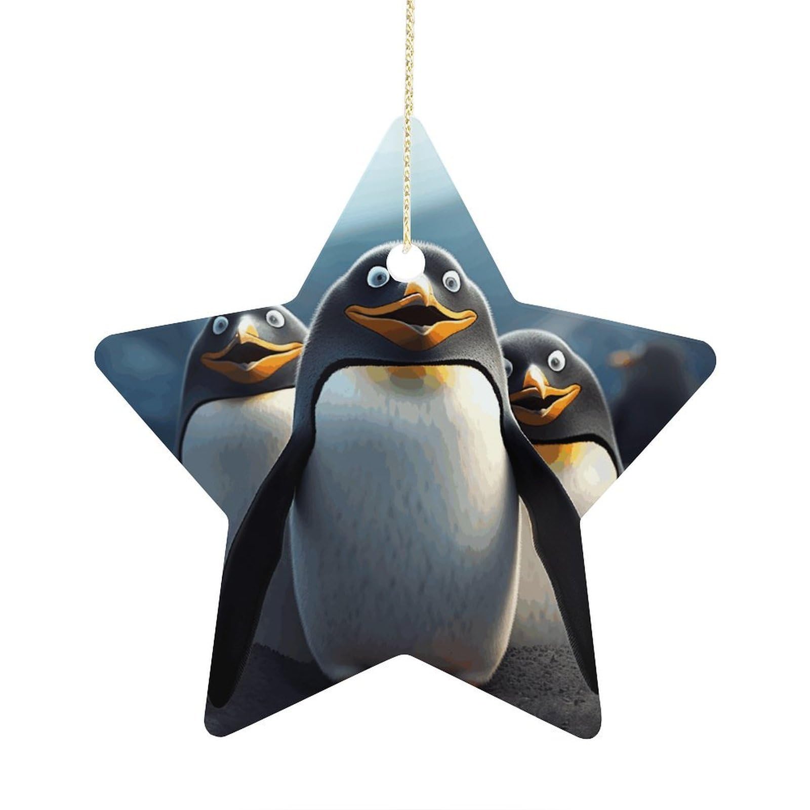 Funny Penguins Stars Ornaments Ceramic Christmas Tree Hanging Light in Weight Christmas Star Pendants Funny Double-Sided Printed Xmas Ornaments for Gifts