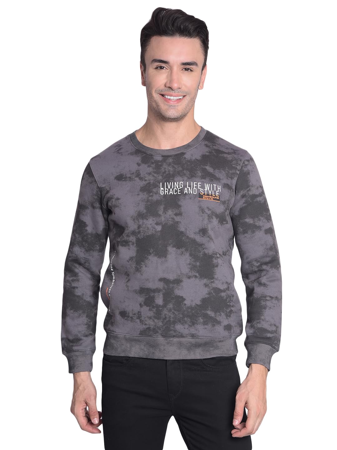 Men's Grey Printed Sweatshirt-image-3
